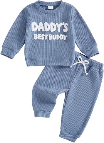 Toddler Baby Boys Fall Outfit Fashionable Long Sleeve Letters Embroidery Pullover with Pants 2 Pcs Sets in Saudi Arabia