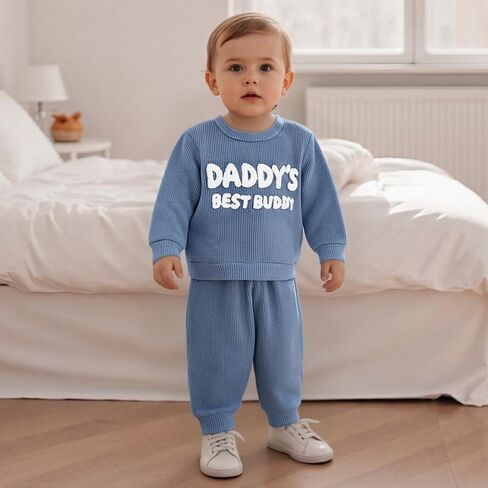 Toddler Baby Boys Fall Outfit Fashionable Long Sleeve Letters Embroidery Pullover with Pants 2 Pcs Sets in Saudi Arabia