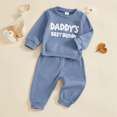 Toddler Baby Boys Fall Outfit Fashionable Long Sleeve Letters Embroidery Pullover with Pants 2 Pcs Sets in Saudi Arabia