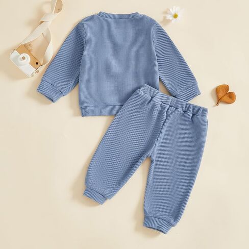 Toddler Baby Boys Fall Outfit Fashionable Long Sleeve Letters Embroidery Pullover with Pants 2 Pcs Sets in Saudi Arabia