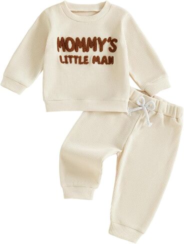 Toddler Baby Boys Fall Outfit Fashionable Long Sleeve Letters Embroidery Pullover with Pants 2 Pcs Sets in Saudi Arabia