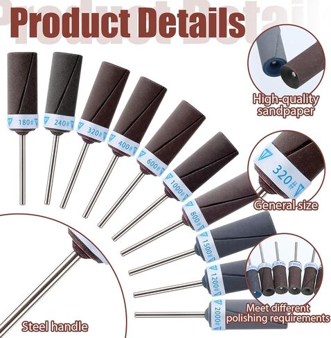 10 Pcs Mixed Grit Sandpaper Rolls, 3/32" Shank Abrasive Sleeves for Rotary Tools, Fine Sanding Paper Rolls Sanding Sleeves with Transparent Box for Woodworking, Metal, Automotive Polishing in Saudi Arabia