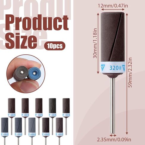 10 Pcs Mixed Grit Sandpaper Rolls, 3/32" Shank Abrasive Sleeves for Rotary Tools, Fine Sanding Paper Rolls Sanding Sleeves with Transparent Box for Woodworking, Metal, Automotive Polishing in Saudi Arabia