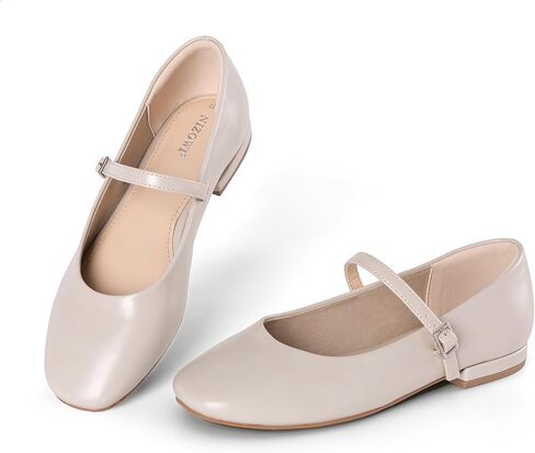 Women's Mary Jane Flats Soft Leather Ballet Flats with Ankle Strap,Comfortable Dressy Slip on Mary Jane Shoes Women in Kuwait