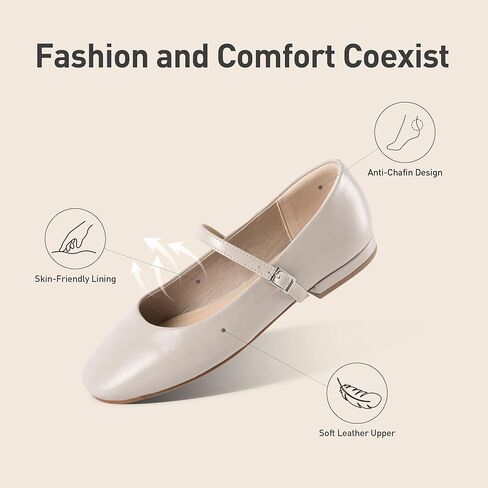Women's Mary Jane Flats Soft Leather Ballet Flats with Ankle Strap,Comfortable Dressy Slip on Mary Jane Shoes Women in Kuwait