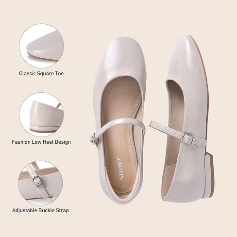 Women's Mary Jane Flats Soft Leather Ballet Flats with Ankle Strap,Comfortable Dressy Slip on Mary Jane Shoes Women in Kuwait