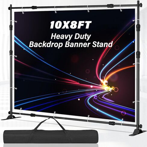 10 x 8 FT Banner Stand Kit, Adjustable Backdrop Stand for Parties, Heavy-Duty Photography Step and Repeat Stand with Portable Bag for Birthdays, Promotions, Exhibitions (Banner Not Included) in Saudi Arabia