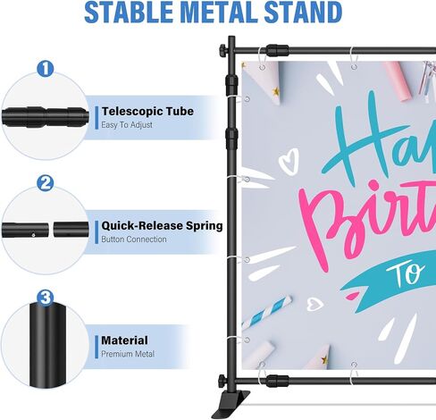 10 x 8 FT Banner Stand Kit, Adjustable Backdrop Stand for Parties, Heavy-Duty Photography Step and Repeat Stand with Portable Bag for Birthdays, Promotions, Exhibitions (Banner Not Included) in Kuwait