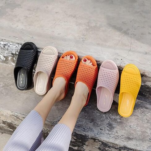 شباشب Shark للسيدات منحدر مع شباشب سميكة من الأسفل للسيدات صيفية كاجوال على الشاطئ مع شباشب بكعب عالٍ صنادل صيفية عصرية للاستخدام في الهواء الطلق (اللون: أسود، الحجم: 40) in Kuwait