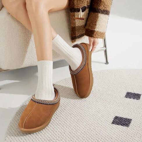 Women's Suede Slippers-Platform Slippers for Women Fuzzy Cozy Indoor Outdoor Mini Boots Chestnut in Saudi Arabia
