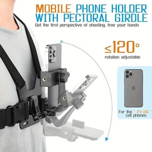 Adjustable 360° Rotating Waterproof Mount Kit with ABS Harness, 11.8" Multi-Section Strap & Secure Clip for Action Cameras, Sports and Outdoor Activities in Saudi Arabia