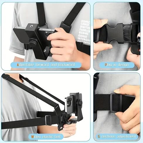 Adjustable 360° Rotating Waterproof Mount Kit with ABS Harness, 11.8" Multi-Section Strap & Secure Clip for Action Cameras, Sports and Outdoor Activities in Saudi Arabia