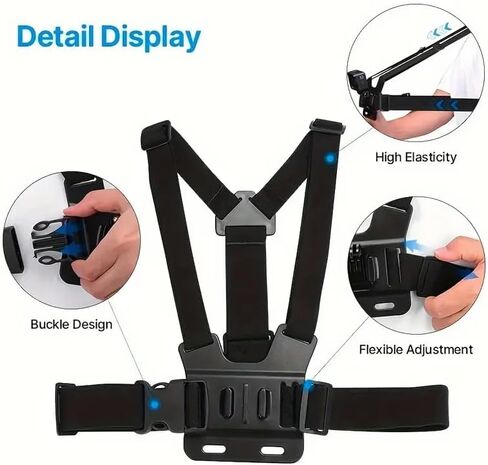 Adjustable 360° Rotating Waterproof Mount Kit with ABS Harness, 11.8" Multi-Section Strap & Secure Clip for Action Cameras, Sports and Outdoor Activities in Saudi Arabia