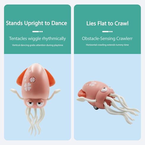 Electric Crawling Dancing Octopus Toy for Walking Baby Boy Girl 0-6 6-12 12-18 Months, Infant Tummy Time Musical Magic Dancing Squid Toy for 3 4 5 6 7 8 9 10 11 12 Toddler 1st Birthday Gift in Saudi Arabia