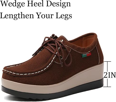 Women Suede Platform Wedge Rocker Loafers with Arch Support Comfortable Round Toe Wedge Non-Slip Casual Lace Up Dress Moccasin Shoes for Business Work Office Leisure Daily in Saudi Arabia