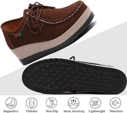 Women Suede Platform Wedge Rocker Loafers with Arch Support Comfortable Round Toe Wedge Non-Slip Casual Lace Up Dress Moccasin Shoes for Business Work Office Leisure Daily in Saudi Arabia