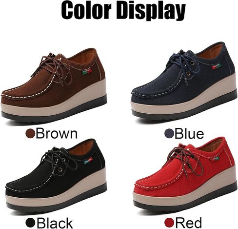Women Suede Platform Wedge Rocker Loafers with Arch Support Comfortable Round Toe Wedge Non-Slip Casual Lace Up Dress Moccasin Shoes for Business Work Office Leisure Daily in Saudi Arabia