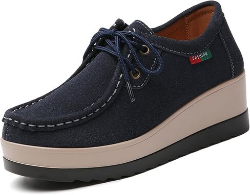 Women Suede Platform Wedge Rocker Loafers with Arch Support Comfortable Round Toe Wedge Non-Slip Casual Lace Up Dress Moccasin Shoes for Business Work Office Leisure Daily in Saudi Arabia