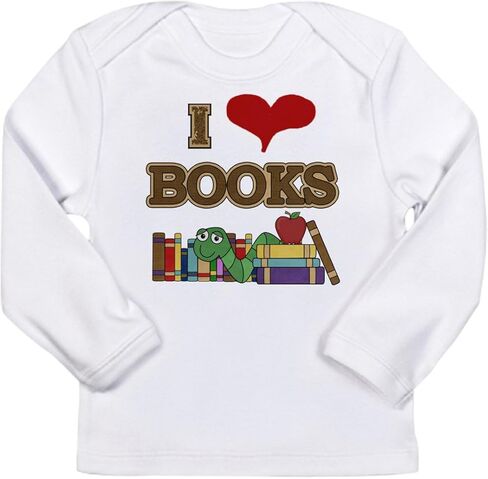 تي شيرت CafePress I Love Books بأكمام طويلة للرضع، تي شيرت لطيف بأكمام طويلة للأطفال الرضع in Kuwait