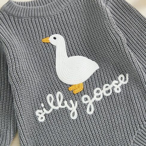 Baby Girl Boy Sweater Romper Silly Goose Embroidery Chunky Knit Sweaters Bodysuit Neutral Newborn Fall Winter Clothes in Saudi Arabia