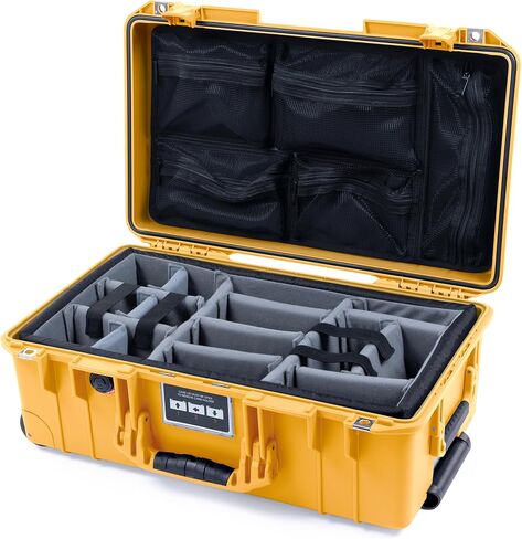 ColorCase Pelican Air 1535 Carry-on Case Yellow - Medium Size Waterproof Case with Gray Padded Microfiber Dividers & Mesh Lid Organizer - Yellow Handles & Latches in Saudi Arabia