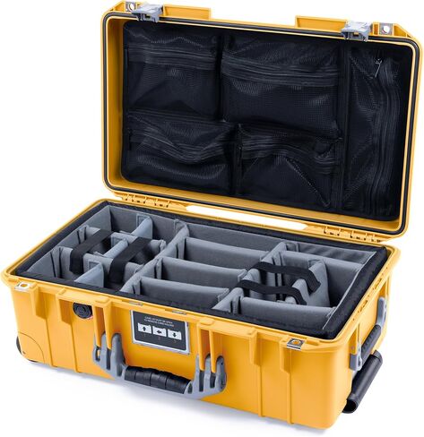 ColorCase Pelican Air 1535 Carry-on Case Yellow - Medium Size Waterproof Case with Gray Padded Microfiber Dividers & Mesh Lid Organizer - Yellow Handles & Latches in Saudi Arabia