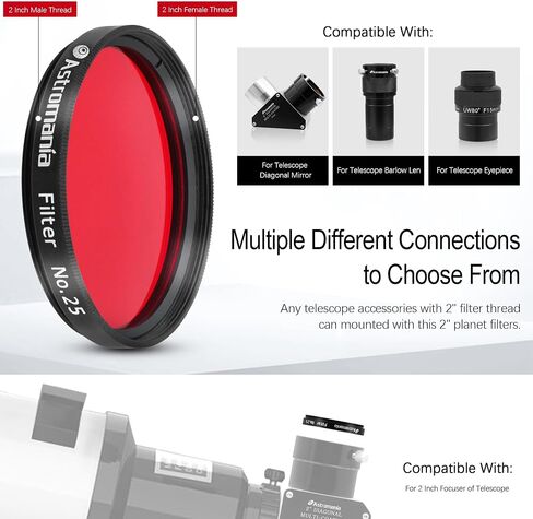 Astromania 2" Color/Planetary Filter for Telescope - #25 Red - Bundle with - 1.25 Inch Laser Collimator with 2 Inch Adapter in Saudi Arabia