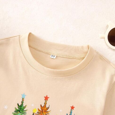 MODNTOGA Merry And Bright Shirt Toddler Girl Christmas Tree Graphic T-Shirt Long Sleeve Xmas Outfit Tops Holiday Crewneck Tee in Saudi Arabia