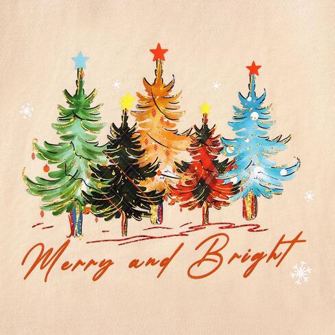 MODNTOGA Merry And Bright Shirt Toddler Girl Christmas Tree Graphic T-Shirt Long Sleeve Xmas Outfit Tops Holiday Crewneck Tee in Saudi Arabia
