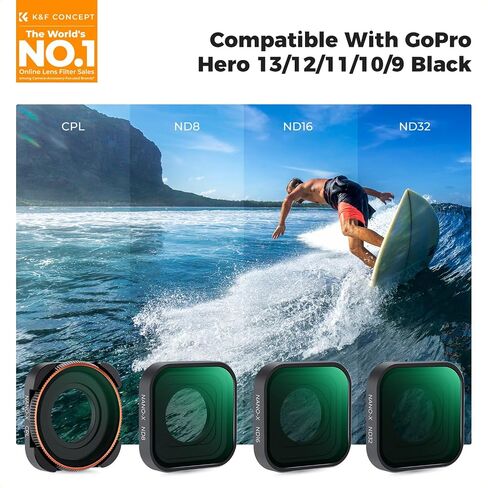مجموعة مرشحات K&F Concept ND CPL متوافقة مع GoPro Hero 13 Black، 4 عبوات ND8 ND16 ND32 CPL مجموعة مرشح عدسة مستقطبة ذات كثافة محايدة لـ Go Pro Hero 12/11/10/9 أسود، ملحقات كاميرا الحركة in Saudi Arabia