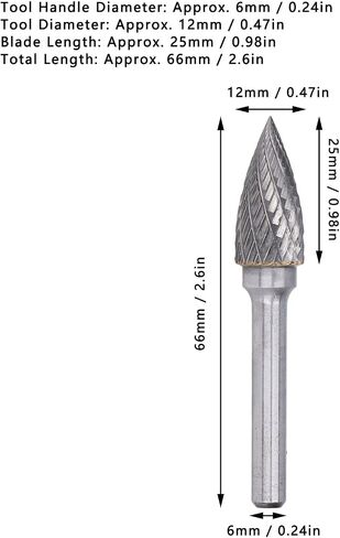 2 Groove Rotary File Burr, 2 Cut Pointed Arc Shape Die Grinder Drill Bit with 6mm Shank for Metal Products, Tool Manufacturing, Engineering in Saudi Arabia