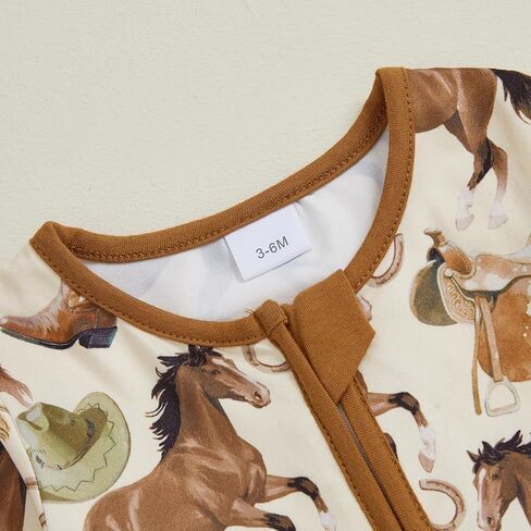 Western Baby Boy Clothes Newborn Cow/Horse Print Romper Long Sleeve Onesie Zipper Jumpsuit Overalls Cowboy Outfit in Saudi Arabia