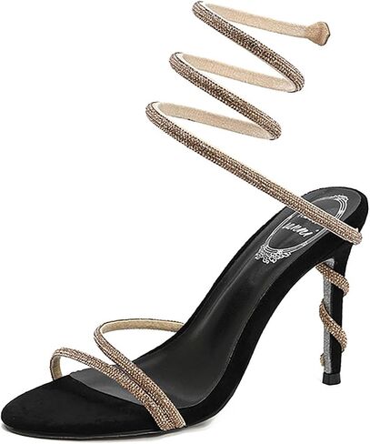 Women's Strappy Heels Sandals Rhinestone Spiral Coil Wrap Stiletto High Heels Sandals in Saudi Arabia