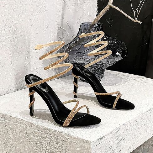 Women's Strappy Heels Sandals Rhinestone Spiral Coil Wrap Stiletto High Heels Sandals in Saudi Arabia