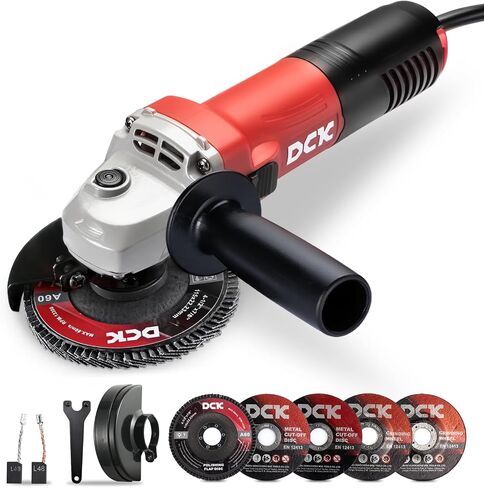 DCK Angle Grinder,4-1/2-Inch,6.7Amp Cut off Tool Grinder,11,800 RPM with 2 Safety Guards,6-Piece Discs(2 Cutting/2 Grinding/2 Flap Discs),Professional Angle Grinder for Metal,Wood(Renewed) in Saudi Arabia