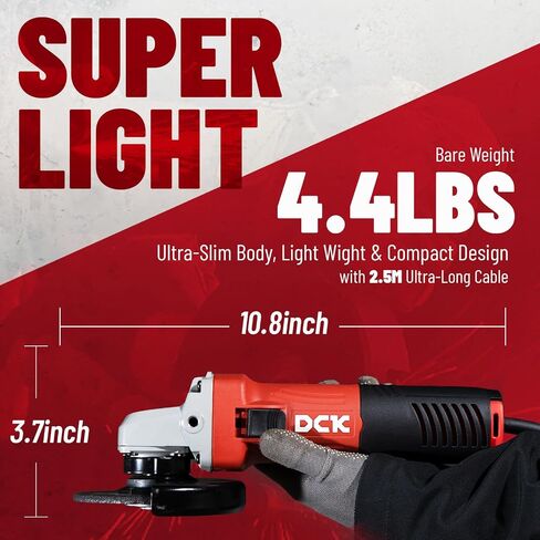 DCK Angle Grinder,4-1/2-Inch,6.7Amp Cut off Tool Grinder,11,800 RPM with 2 Safety Guards,6-Piece Discs(2 Cutting/2 Grinding/2 Flap Discs),Professional Angle Grinder for Metal,Wood(Renewed) in Saudi Arabia