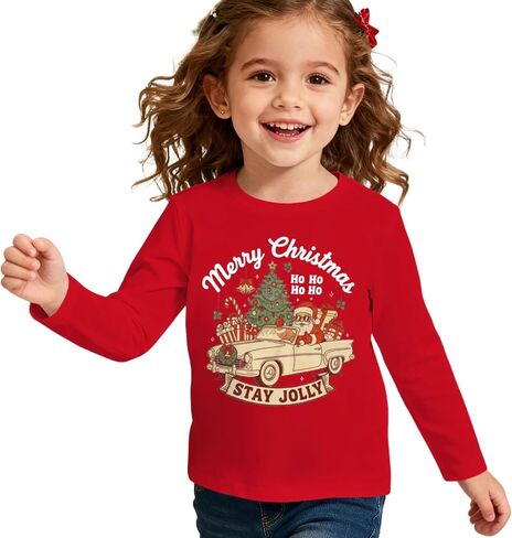 Ritatte Merry Christmas Shirt for Toddler Boys Girls Cute Santa Claus Long Sleeve T-Shirt Funny Xmas Gift Holiday Tee Tops in Kuwait