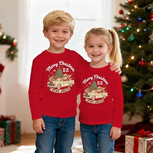 Ritatte Merry Christmas Shirt for Toddler Boys Girls Cute Santa Claus Long Sleeve T-Shirt Funny Xmas Gift Holiday Tee Tops in Kuwait