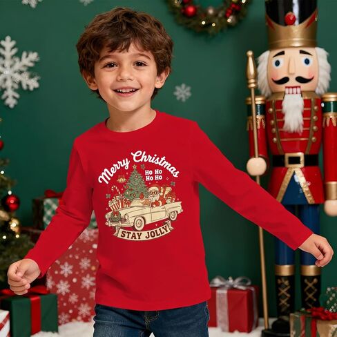 Ritatte Merry Christmas Shirt for Toddler Boys Girls Cute Santa Claus Long Sleeve T-Shirt Funny Xmas Gift Holiday Tee Tops in Kuwait