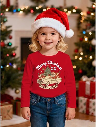 Ritatte Merry Christmas Shirt for Toddler Boys Girls Cute Santa Claus Long Sleeve T-Shirt Funny Xmas Gift Holiday Tee Tops in Kuwait