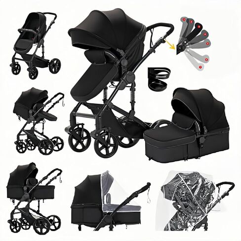 Baby Stroller 2-in-1 Travel Systems Support One-Touch Folding Lightweight, Suitable for Newborns and Toddlers, Black in Saudi Arabia