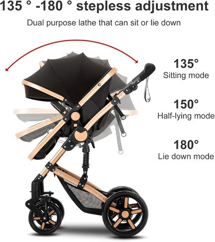Baby Stroller 2-in-1 Travel Systems Support One-Touch Folding Lightweight, Suitable for Newborns and Toddlers, Black in Saudi Arabia