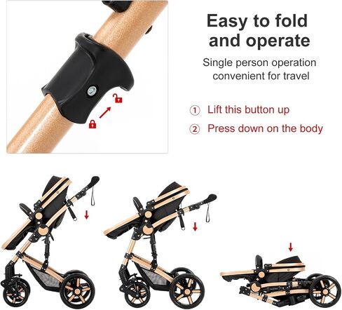 Baby Stroller 2-in-1 Travel Systems Support One-Touch Folding Lightweight, Suitable for Newborns and Toddlers, Black in Saudi Arabia