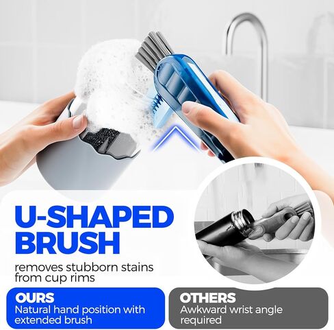 6 Pack Holikme 4 in 1 Cup Lid Cleaning Brush Set with 3 Straws, Multifunctional Bottle Brush, Silicone Cup Lid Gap Cleaner, Durable Bristle Crevice Cleaning Brush, Navy in Saudi Arabia