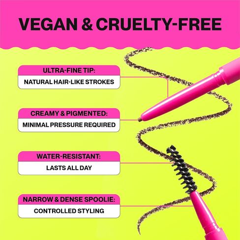 Brow Pencil - Fine Tip, Smooth & Creamy, Long Wearing, Water Resistant - Buildable Looks: Natural to Bold Eyebrows - Vegan & Cruelty Free Women's Beauty, Eyebrow Filler Makeup (Black Brown) in Kuwait