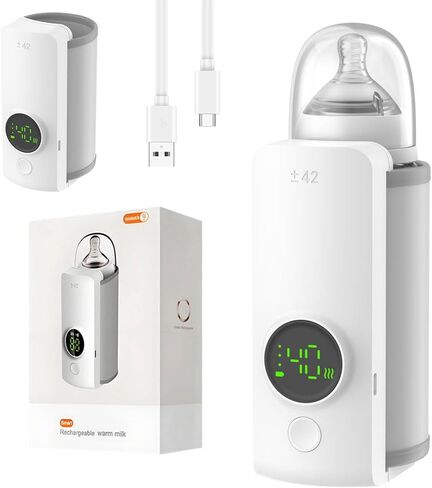 Portable Bottle Warmer, Equipped with a 6000 mAh Battery, Suitable for Dreastfeeding and Formula Feeding, Suitable for Travel Bottle Warmer, with a Digital Display in Saudi Arabia