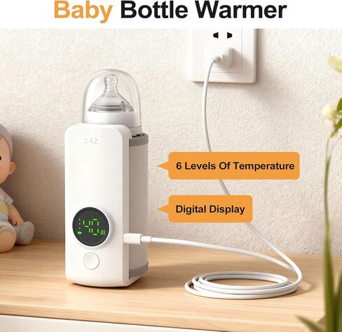 Portable Bottle Warmer, Equipped with a 6000 mAh Battery, Suitable for Dreastfeeding and Formula Feeding, Suitable for Travel Bottle Warmer, with a Digital Display in Saudi Arabia