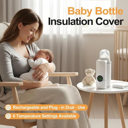 Portable Bottle Warmer, Equipped with a 6000 mAh Battery, Suitable for Dreastfeeding and Formula Feeding, Suitable for Travel Bottle Warmer, with a Digital Display in Saudi Arabia