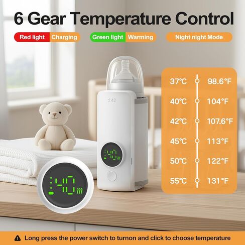 Portable Bottle Warmer, Equipped with a 6000 mAh Battery, Suitable for Dreastfeeding and Formula Feeding, Suitable for Travel Bottle Warmer, with a Digital Display in Saudi Arabia