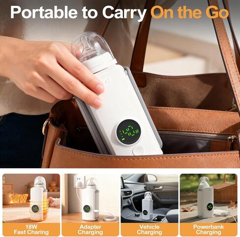 Portable Bottle Warmer, Equipped with a 6000 mAh Battery, Suitable for Dreastfeeding and Formula Feeding, Suitable for Travel Bottle Warmer, with a Digital Display in Saudi Arabia